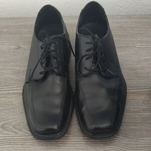 Men's ROCKPORT Leather Black Dress Shoes Square Toe Lace Up 10